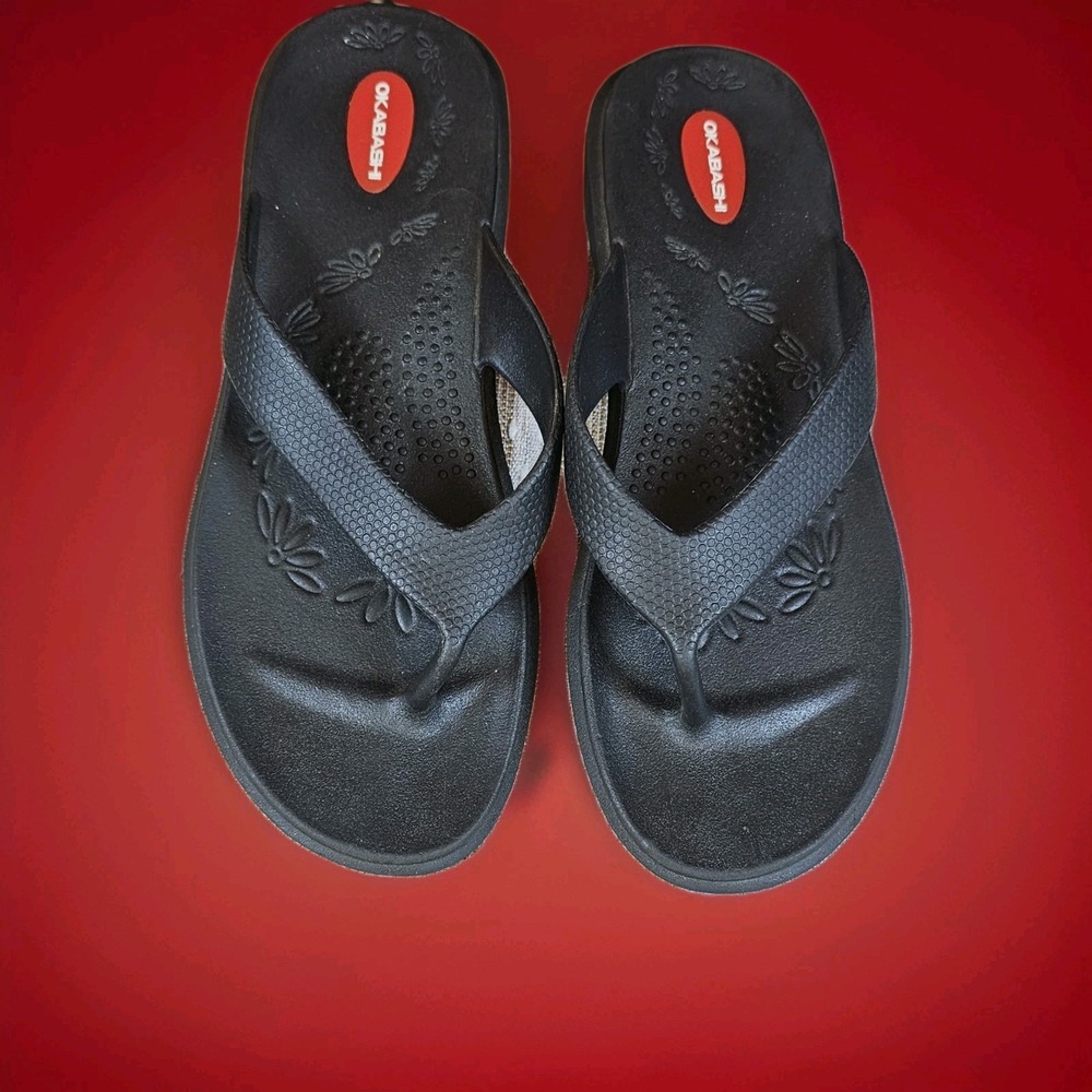Okabashi Maui Women's Flip Flops Sandals Black Comfort Made in USA Size Large